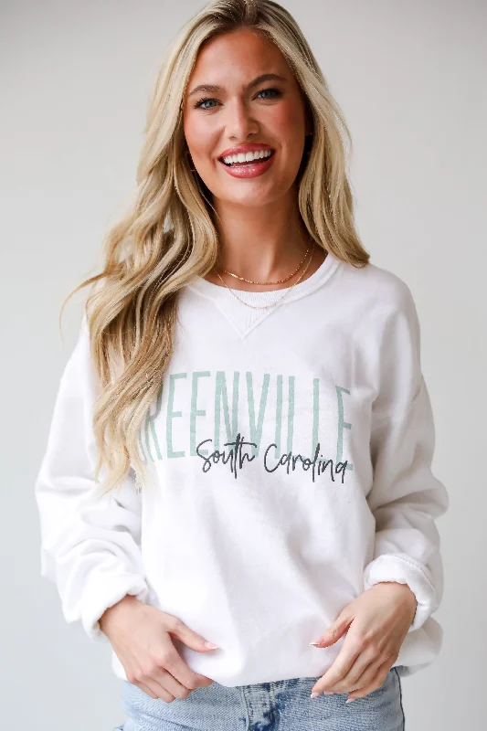 Steal Deal White Greenville South Carolina Script Sweatshirt