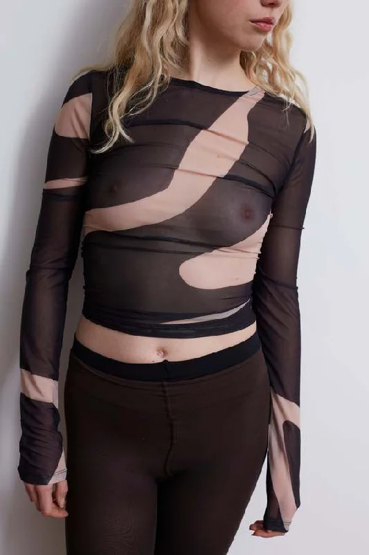 Limited Time Offer Abstract Mesh Top | Black/Nude