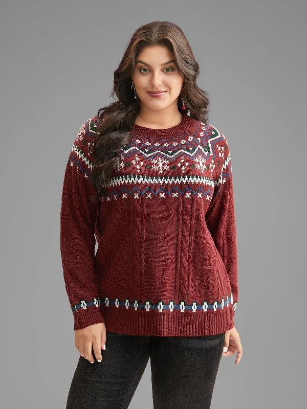 Exclusive Online Offer Festive Fair Isle Cable Knit Pullover