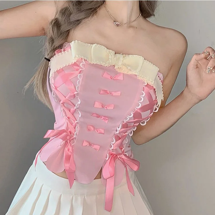Special Discount Bow-Knot Bandeau Crop Top PL53558