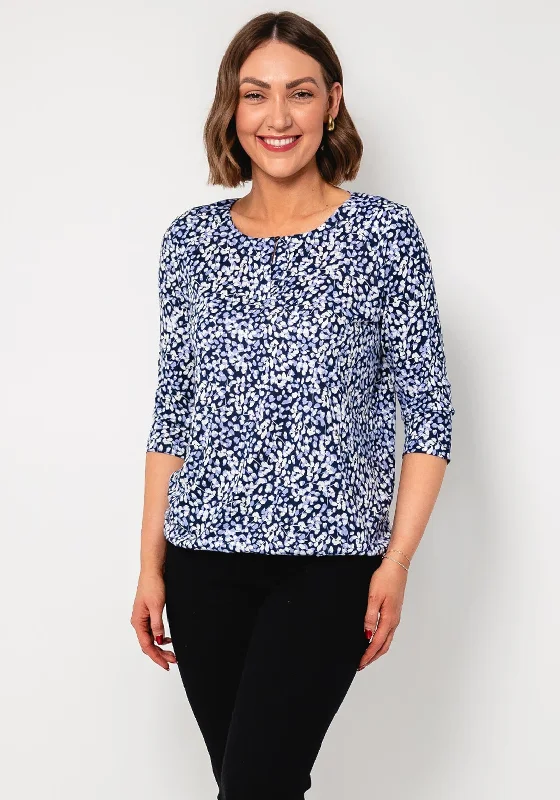 Limited Stock Olsen Graphic Floral Keyhole Button Top, Purple