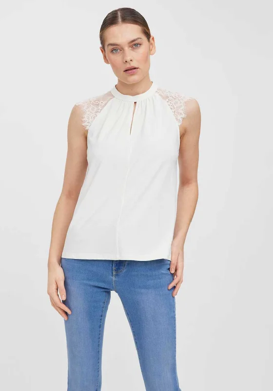 Bargain Bin Vero Moda Milla High Neck Lace Sleeve Top, White