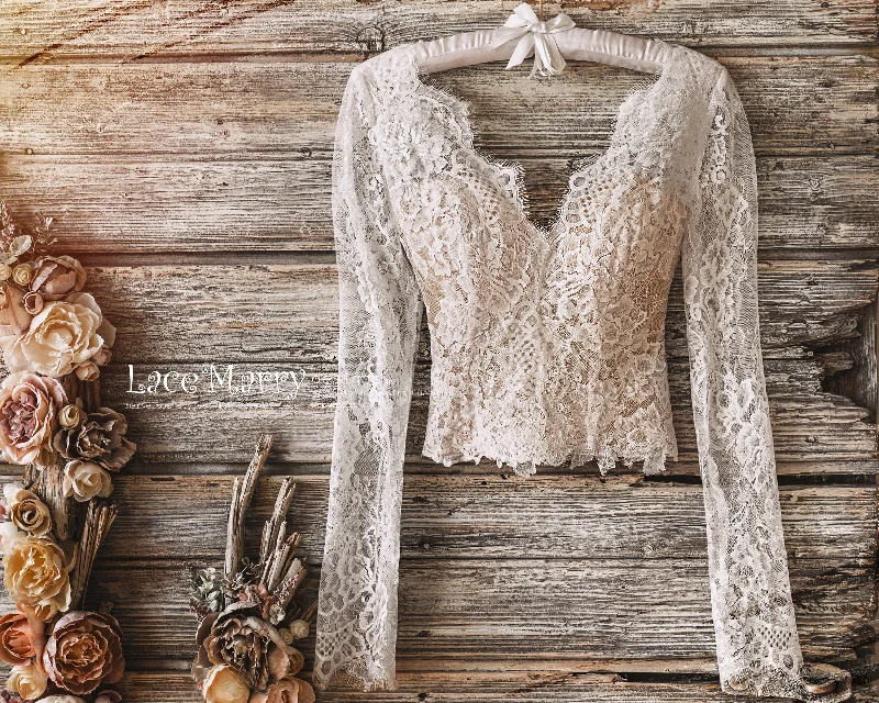 Weekend Deals to Make You Smile MALOU #1 / Lace Bolero with Nude Lining and Long Sleeves
