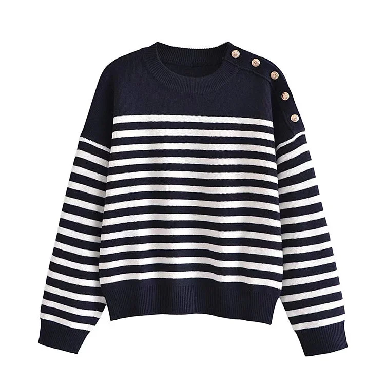 Lowest Prices Loose gold breasted striped sweater  7732