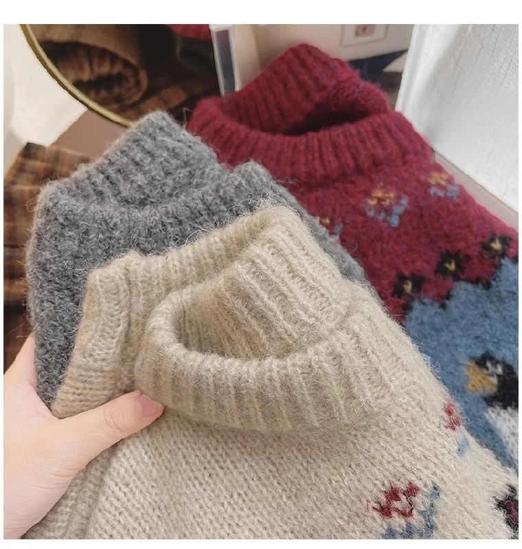 Don't Miss Out vintage style jacquard round neck sweater for women long-sleeved sweater trendy S4802 Don't Miss Out vintage style jacquard round neck sweater for women long-sleeved sweater trendy S4802