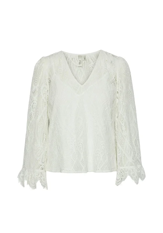 Limited Supply Y.A.S Avera Semi Sheer Laced Top, Star White