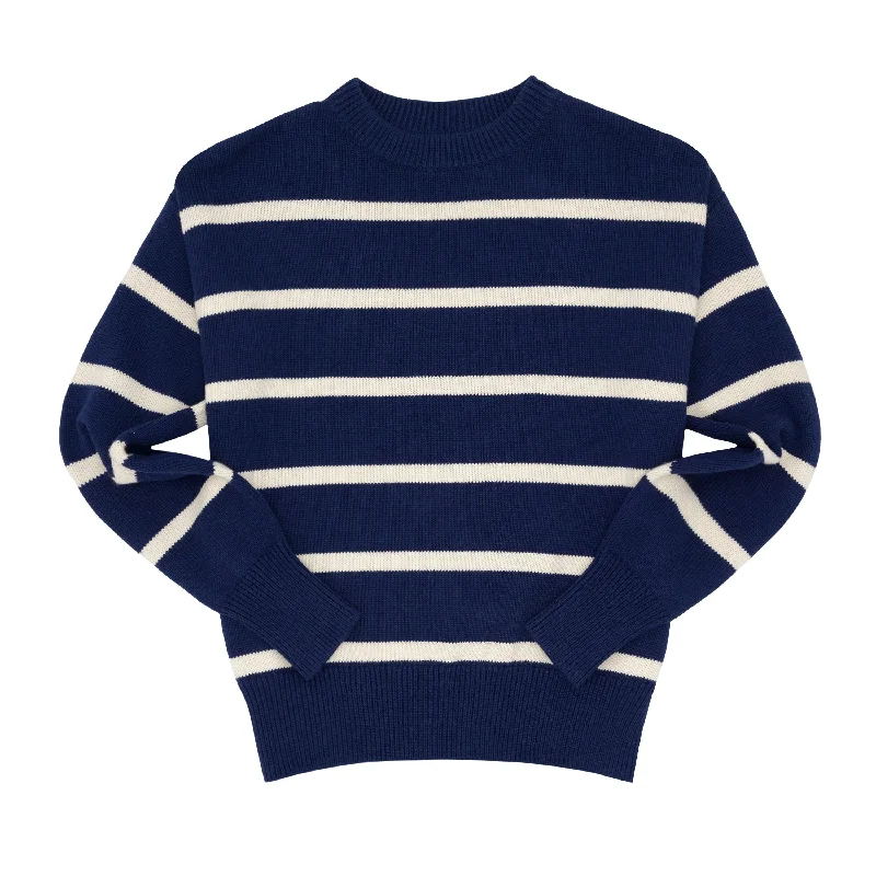 Weekend Discounts to Snag Women’s Navy And Cream Wide Stripe Knit Sweater
