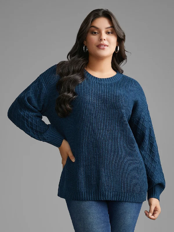 Value Deals Cable Knit Texture Lantern Sleeve Pullover