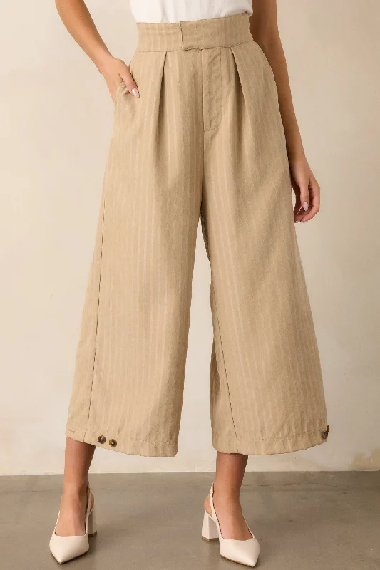 Price Drop Get With It Tan Pinstripe Cropped Wide Leg Pants
