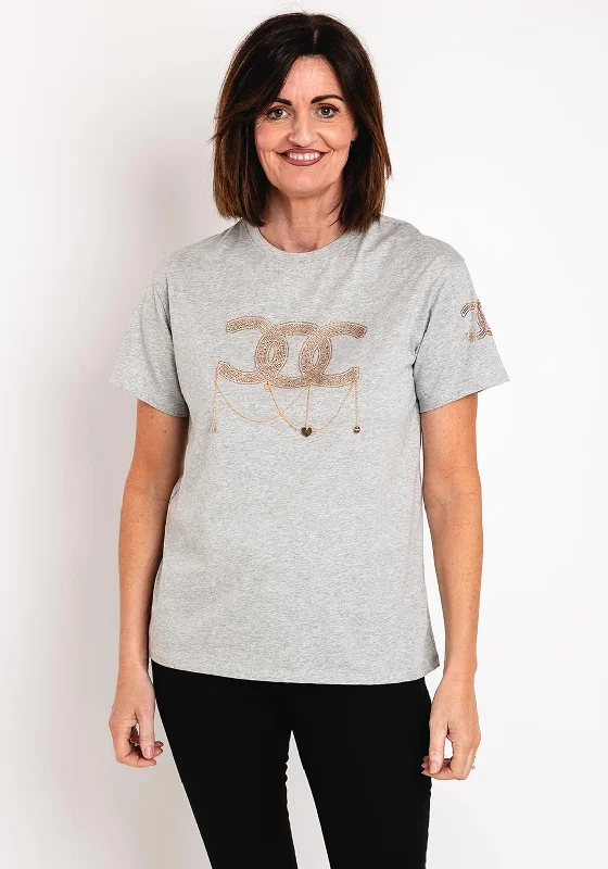 Reduced Price Serafina Collection Rhinestone Chain Detail T-Shirt, Grey