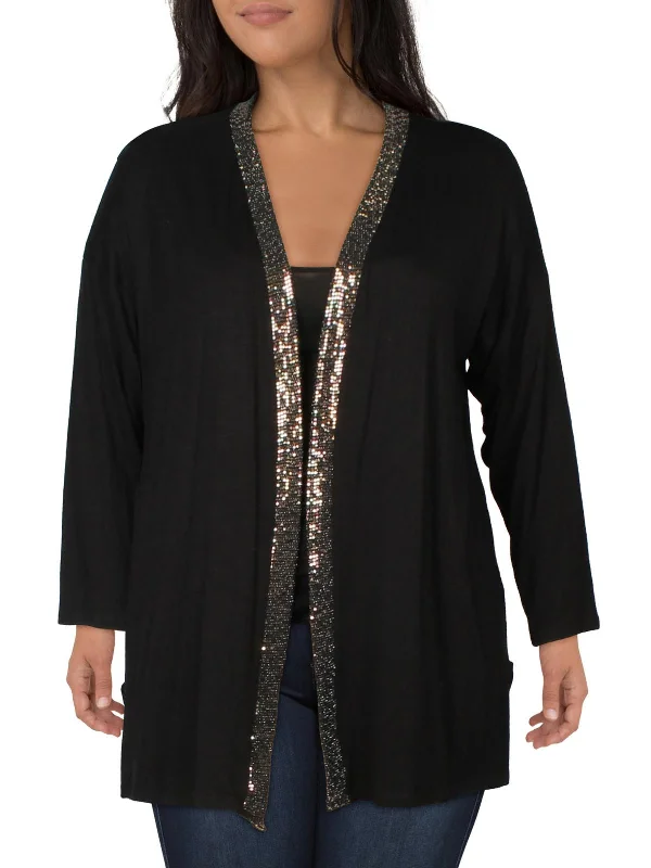 Great Bargains Plus Womens Sequined Open Front Cardigan Sweater