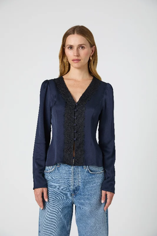 Ennis Satin Lace V-Neck Blouse