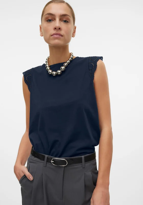 Weekend Deals That Spark Vero Moda Emily Brodie Cap Sleeve Top, Navy Blazer