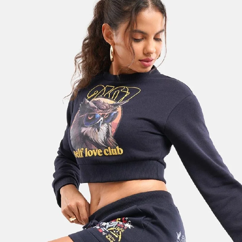 Self Love Cropped Fleece Sweat in Navy