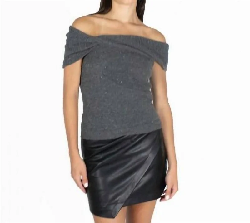 Limited Offer Off The Shoulder Cowl Twist Glitter Sweater In Grey