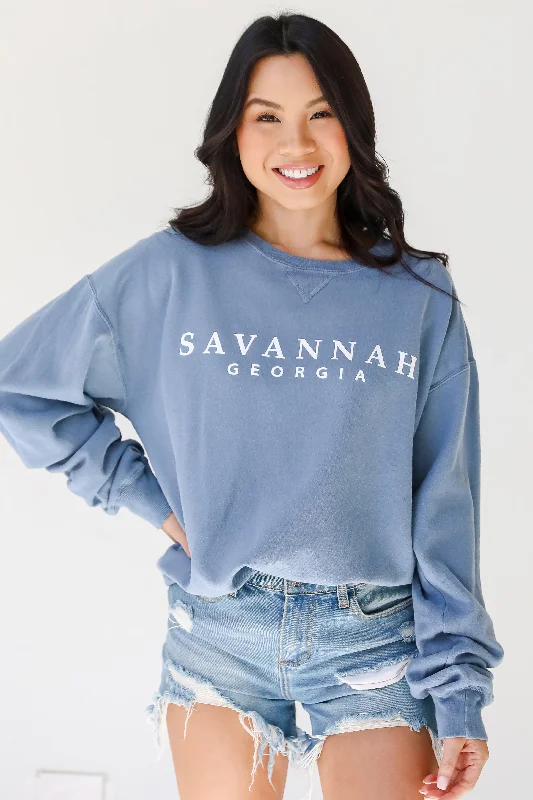 Blowout Sale Light Blue Savannah Georgia Sweatshirt