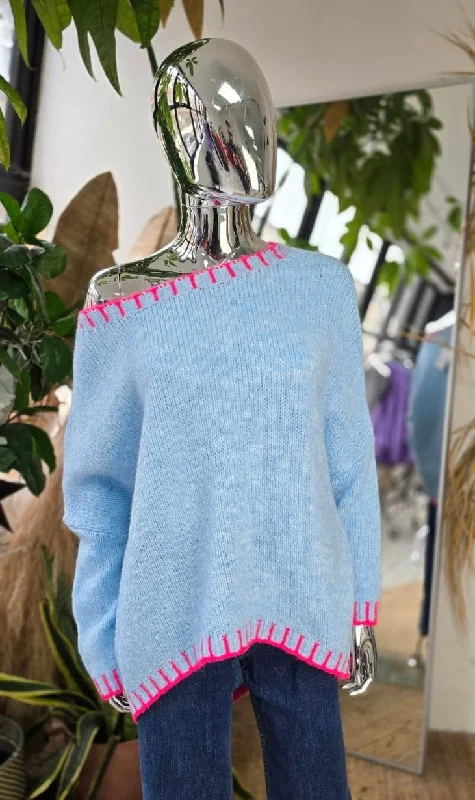 Best Seller Oversized Stitch Jumper Blue/Pink