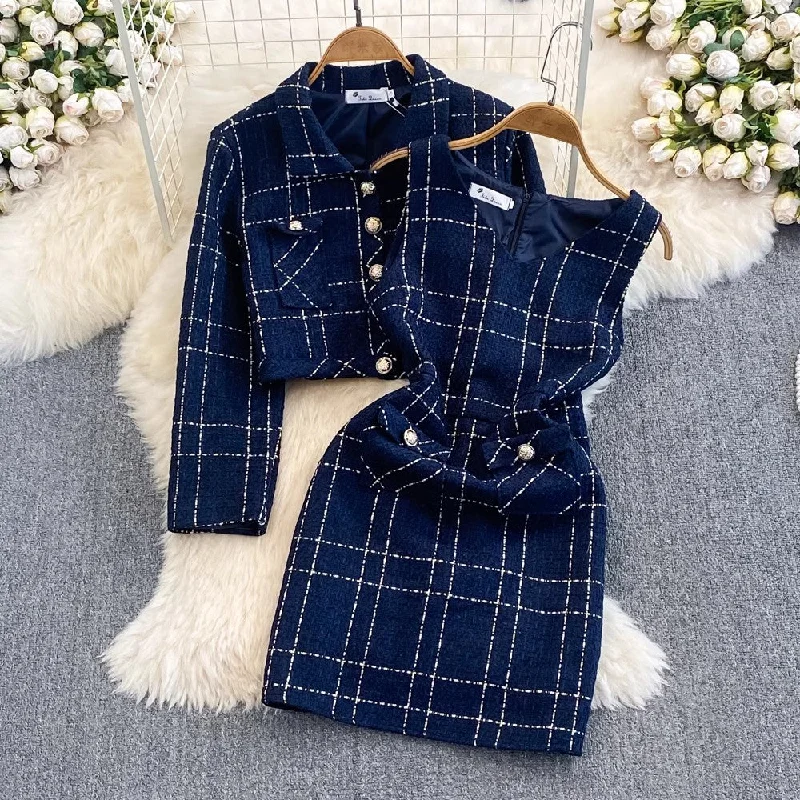 long-sleeved jacket two-piece vest dress for women     S4124