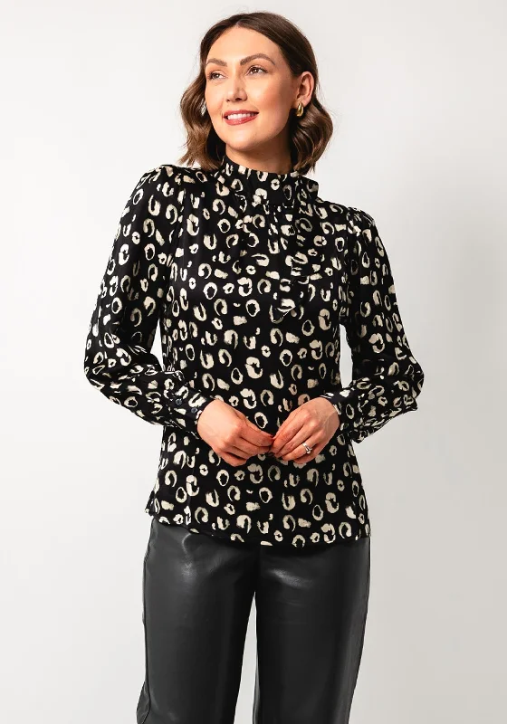 Major Deal Esqualo Leopard Bow High Neck Blouse, Black