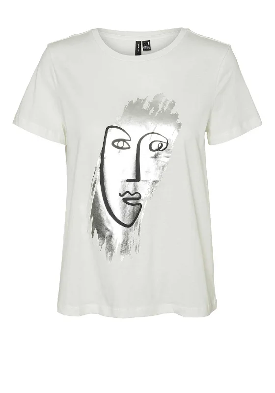 Buy Now Vero Moda Abis Francis Metallic Abstract T Shirt, White