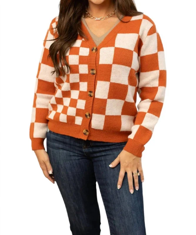 Super Savings The Ophelia Checkered Cardigan In Orange