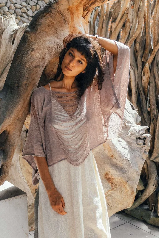 Weekend Discounts to Savor Dry Lavender Hand Loomed Raw Cotton Top