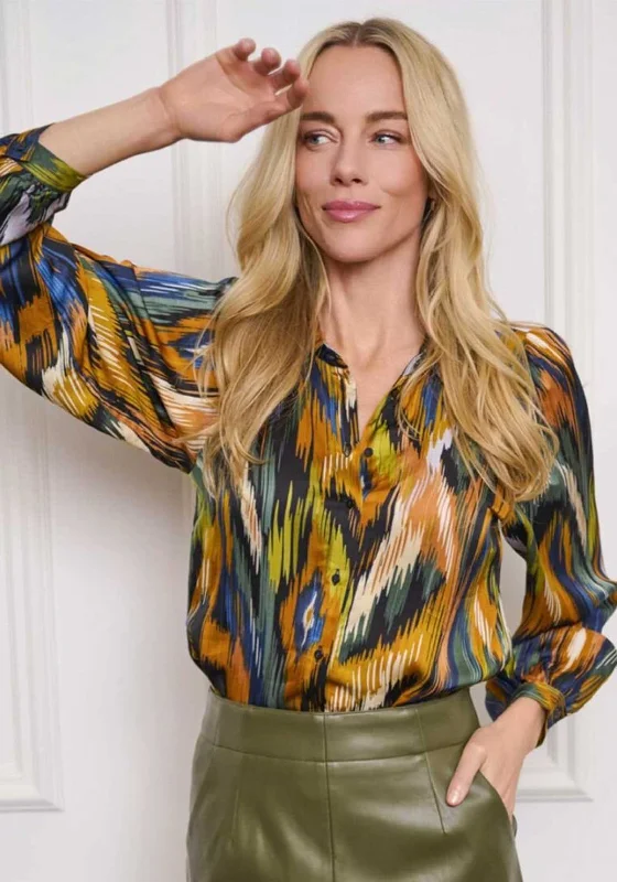 Pay Less Esqualo Abstract Print Satin Blouse, Multi-Coloured
