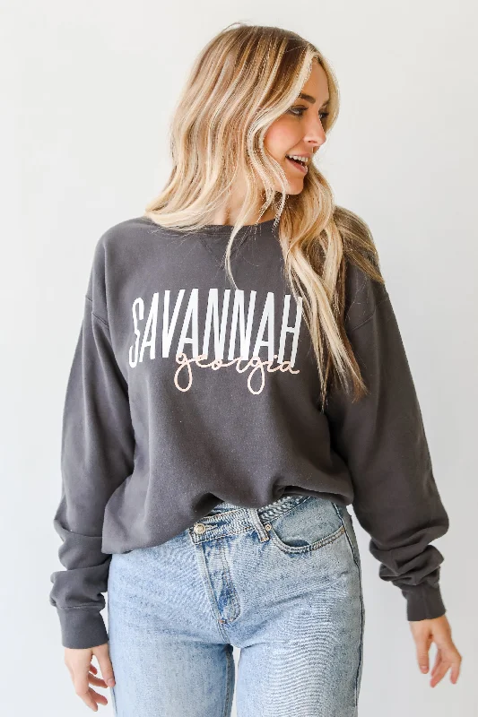 Bargain Blast Charcoal Savannah Georgia Script Sweatshirt