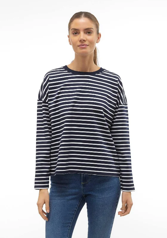 Pay Less Vero Moda Abby Round Neck Stripe Sweatshirt, Navy Blazer