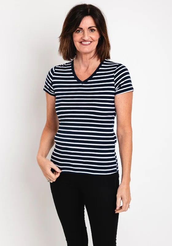 Top Pick Serafina Collection Striped V Neck T-Shirt, Navy