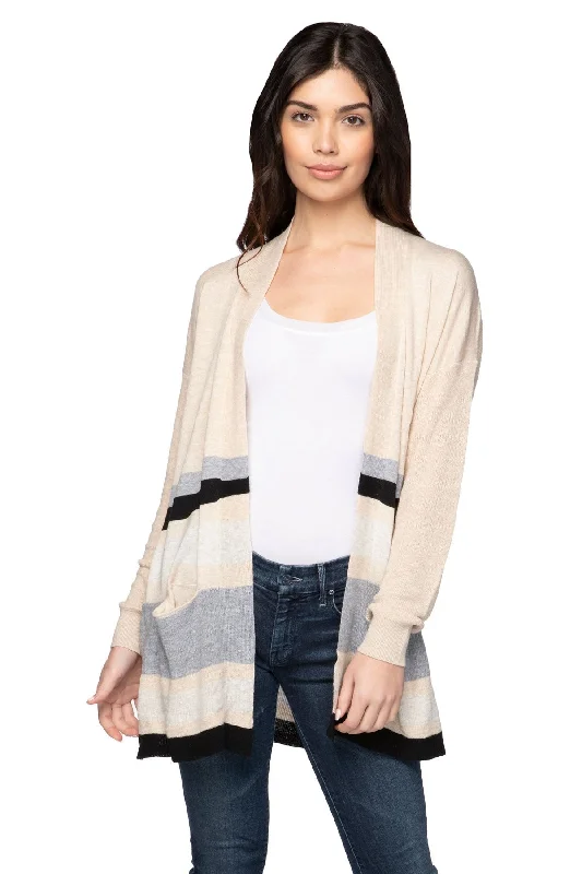 Weekend Savings Sensation Kylie Sweater Cardigan in Oats Stripe Pattern