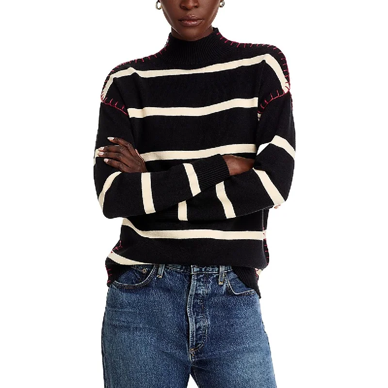 Low Prices Womens Striped Ribbed Trim Mock Turtleneck Sweater