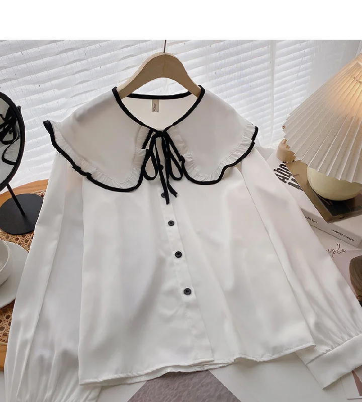 Early Access Design sense lace bandage doll neck slim long sleeve top  6391