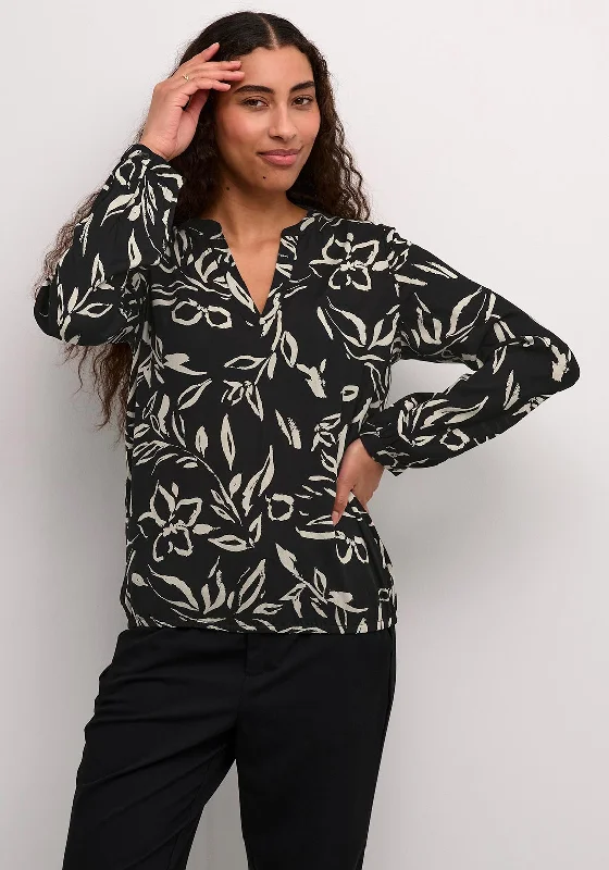 Reduced Rates Kaffe Ditte Painted Flower V Neck Blouse, Black