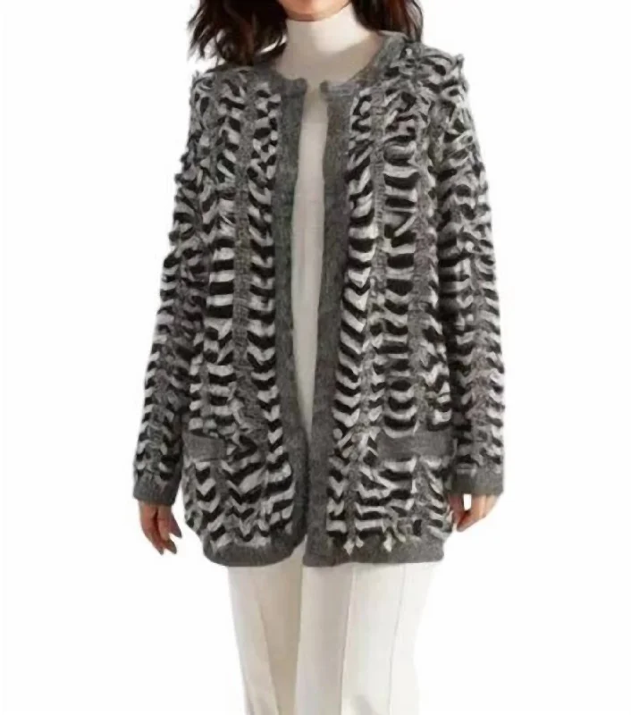 Clearance Sale Fringe Sweater Cardigan In Black, White