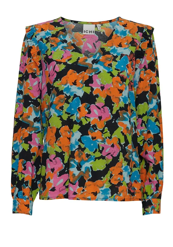 Friends and Family Sale Ichi Ganava Frill Shoulder Vibrant Print Blouse, Multi