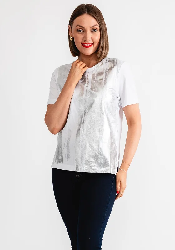 Final Clearance Tiffosi Womens Sofia Metallic T-Shirt, White & Silver