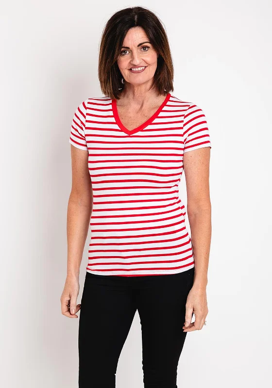 Special Offer Serafina Collection Striped V Neck T-Shirt, Red