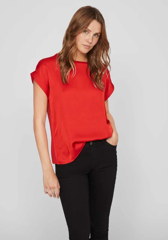 Limited Offer Vila Ellette Satin Top, Poppy Red